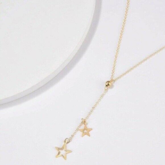 Gold Dangle Star Layered Necklace Trendy Fun - Picture 2 of 4